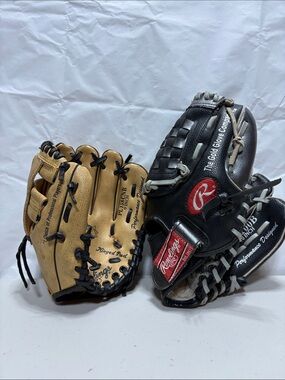 Rawlings Black and Tan Leather Baseball Gloves Set